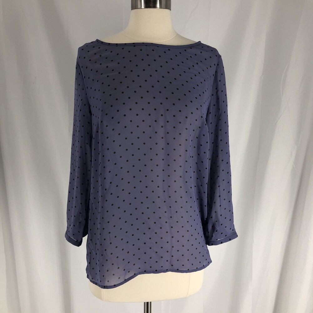 Ann Taylor LOFT Women’s Blouse Small Purple Polka Dot Long Sleeve Sheer